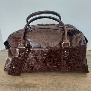 Bath & Body Works Brown Croc Faux Leather Vintage Travel Bag